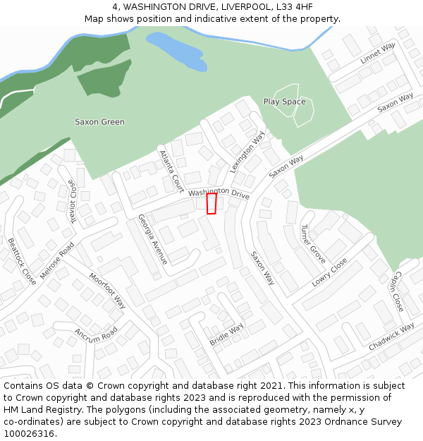 4, WASHINGTON DRIVE, LIVERPOOL, L33 4HF: Location map and indicative extent of plot