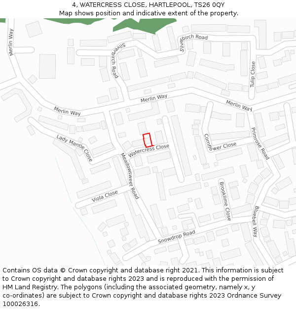 4, WATERCRESS CLOSE, HARTLEPOOL, TS26 0QY: Location map and indicative extent of plot