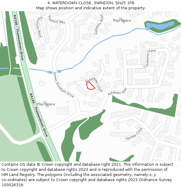 4, WATERDOWN CLOSE, SWINDON, SN25 1FB: Location map and indicative extent of plot