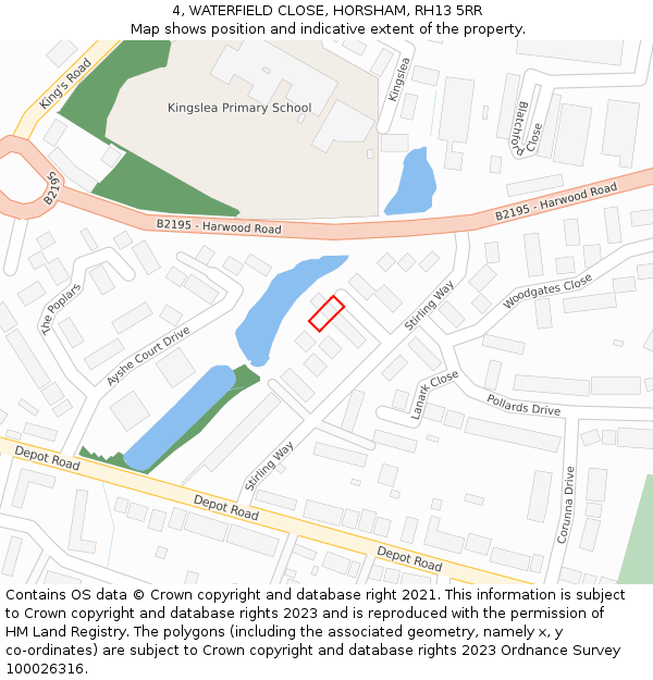 4, WATERFIELD CLOSE, HORSHAM, RH13 5RR: Location map and indicative extent of plot