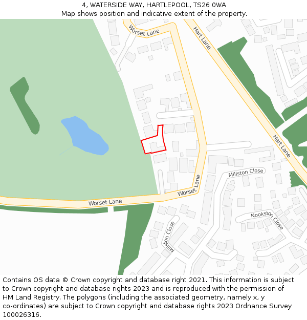 4, WATERSIDE WAY, HARTLEPOOL, TS26 0WA: Location map and indicative extent of plot