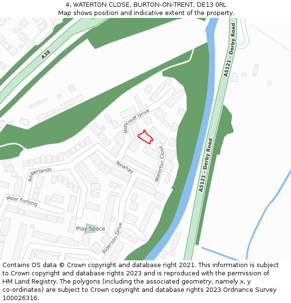 4, WATERTON CLOSE, BURTON-ON-TRENT, DE13 0RL: Location map and indicative extent of plot