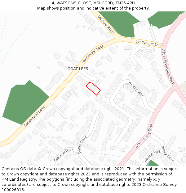 4, WATSONS CLOSE, ASHFORD, TN25 4PU: Location map and indicative extent of plot