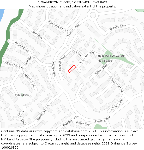 4, WAVERTON CLOSE, NORTHWICH, CW9 8WD: Location map and indicative extent of plot