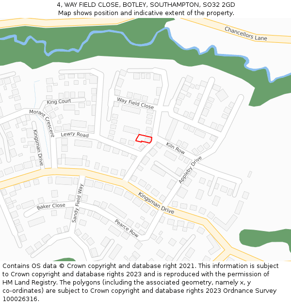 4, WAY FIELD CLOSE, BOTLEY, SOUTHAMPTON, SO32 2GD: Location map and indicative extent of plot