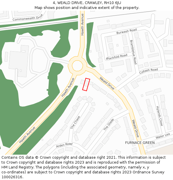 4, WEALD DRIVE, CRAWLEY, RH10 6JU: Location map and indicative extent of plot