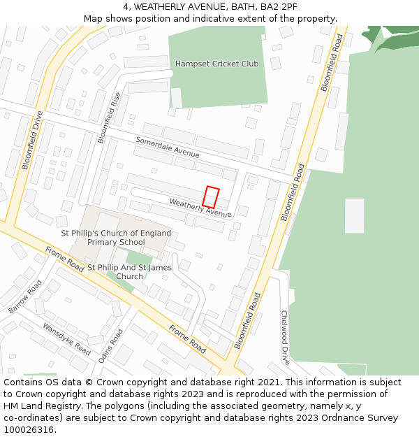 4, WEATHERLY AVENUE, BATH, BA2 2PF: Location map and indicative extent of plot