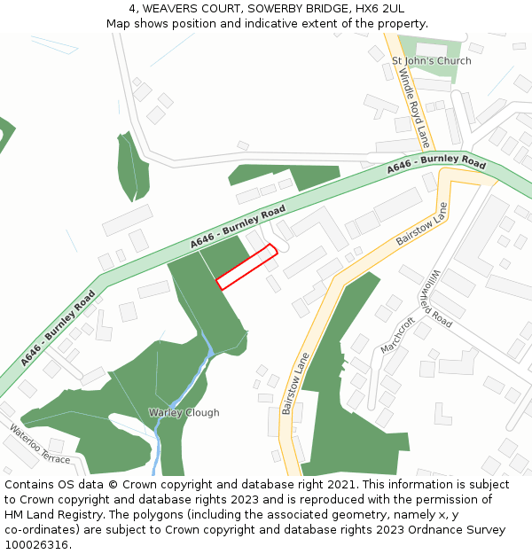 4, WEAVERS COURT, SOWERBY BRIDGE, HX6 2UL: Location map and indicative extent of plot