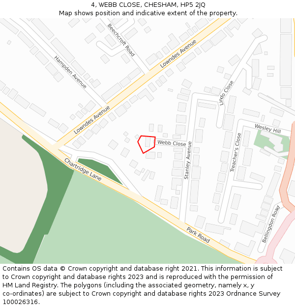 4, WEBB CLOSE, CHESHAM, HP5 2JQ: Location map and indicative extent of plot