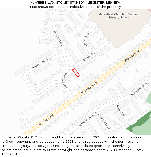 4, WEBBS WAY, STONEY STANTON, LEICESTER, LE9 4BW: Location map and indicative extent of plot