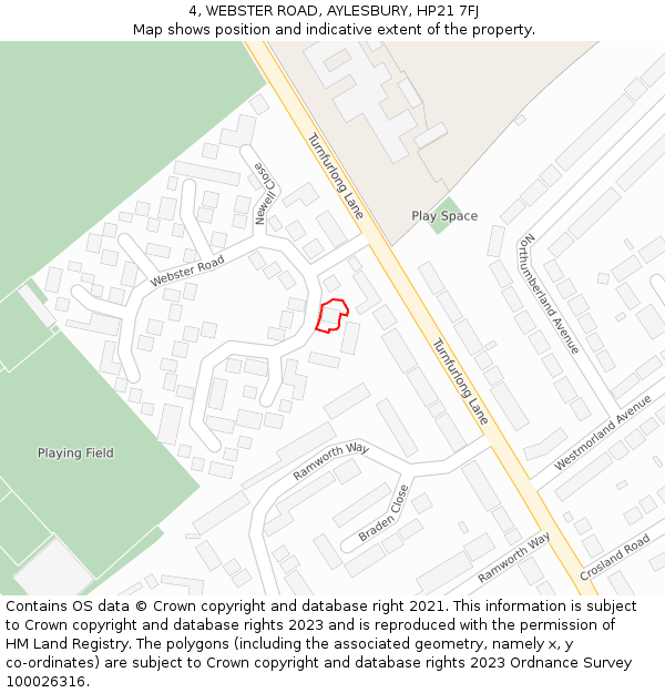 4, WEBSTER ROAD, AYLESBURY, HP21 7FJ: Location map and indicative extent of plot