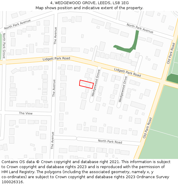 4, WEDGEWOOD GROVE, LEEDS, LS8 1EG: Location map and indicative extent of plot