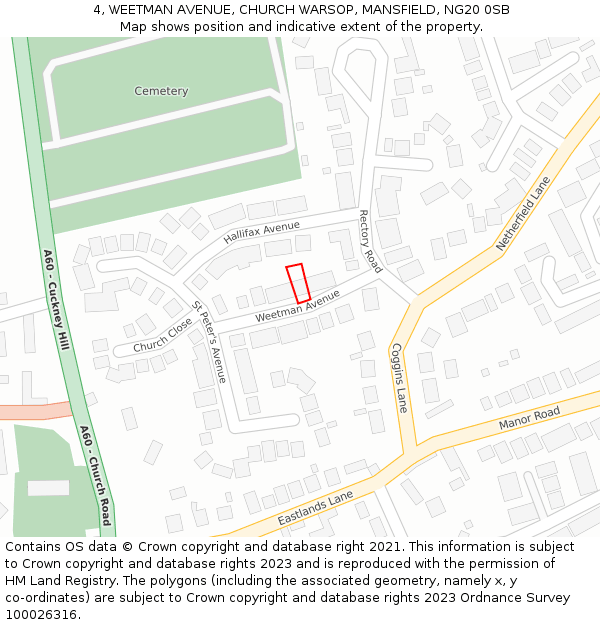 4, WEETMAN AVENUE, CHURCH WARSOP, MANSFIELD, NG20 0SB: Location map and indicative extent of plot