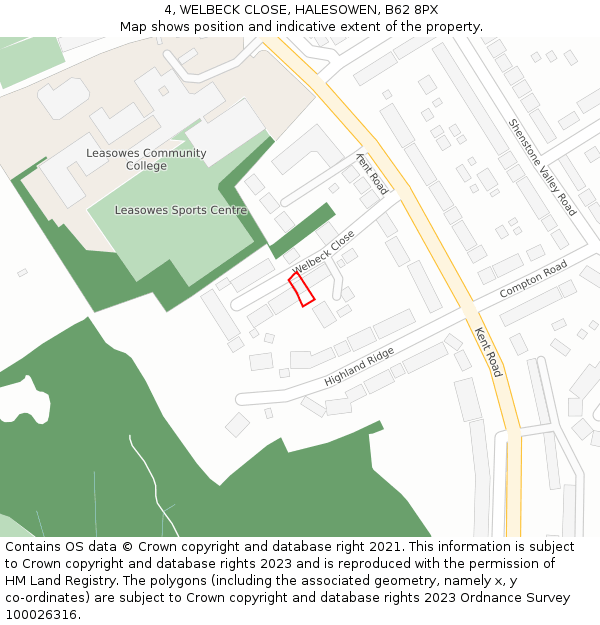4, WELBECK CLOSE, HALESOWEN, B62 8PX: Location map and indicative extent of plot