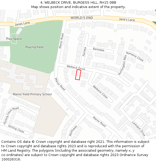 4, WELBECK DRIVE, BURGESS HILL, RH15 0BB: Location map and indicative extent of plot