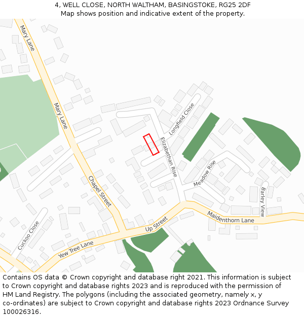 4, WELL CLOSE, NORTH WALTHAM, BASINGSTOKE, RG25 2DF: Location map and indicative extent of plot