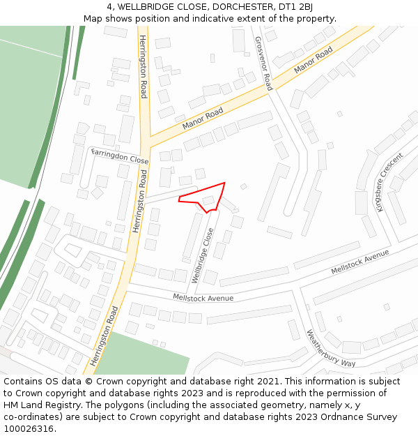 4, WELLBRIDGE CLOSE, DORCHESTER, DT1 2BJ: Location map and indicative extent of plot