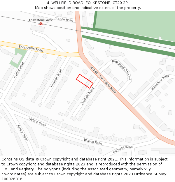 4, WELLFIELD ROAD, FOLKESTONE, CT20 2PJ: Location map and indicative extent of plot