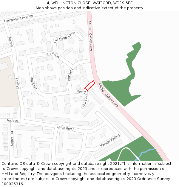 4, WELLINGTON CLOSE, WATFORD, WD19 5BF: Location map and indicative extent of plot