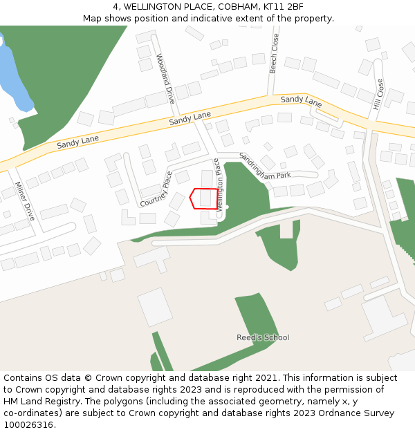 4, WELLINGTON PLACE, COBHAM, KT11 2BF: Location map and indicative extent of plot