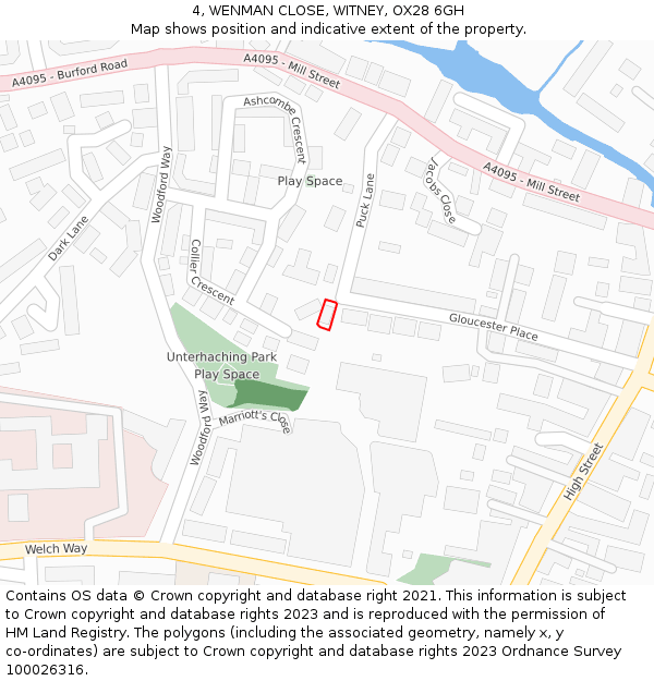 4, WENMAN CLOSE, WITNEY, OX28 6GH: Location map and indicative extent of plot