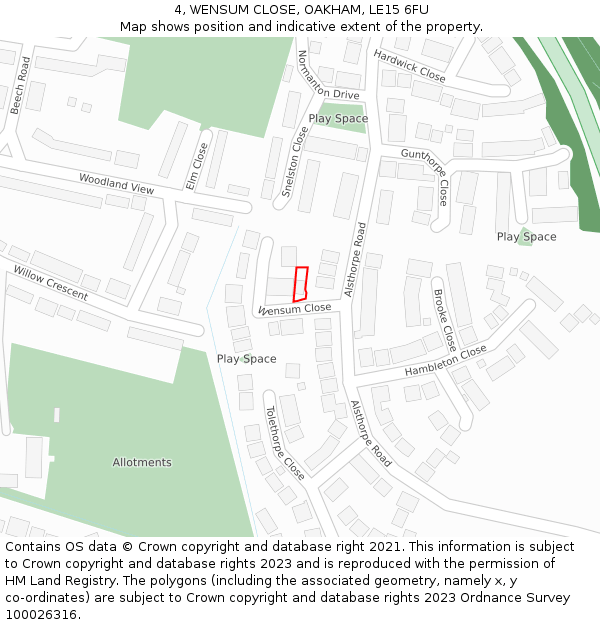 4, WENSUM CLOSE, OAKHAM, LE15 6FU: Location map and indicative extent of plot