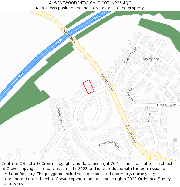 4, WENTWOOD VIEW, CALDICOT, NP26 4QG: Location map and indicative extent of plot