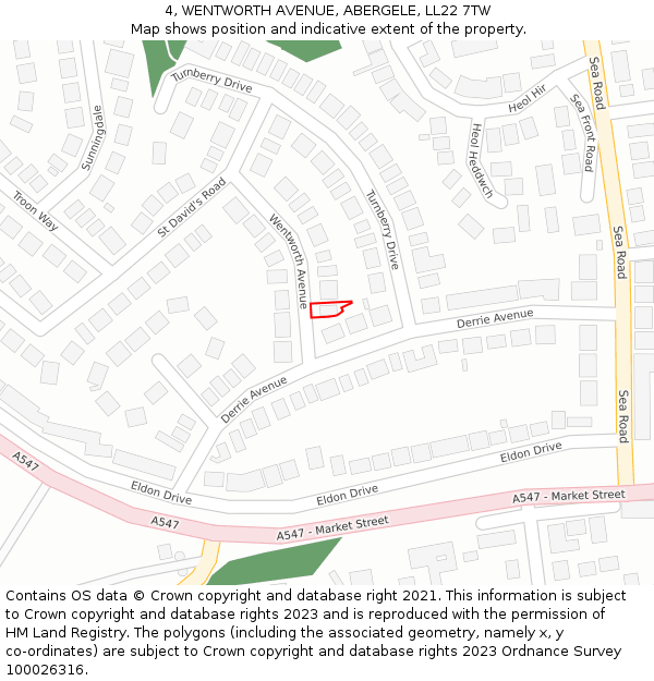 4, WENTWORTH AVENUE, ABERGELE, LL22 7TW: Location map and indicative extent of plot