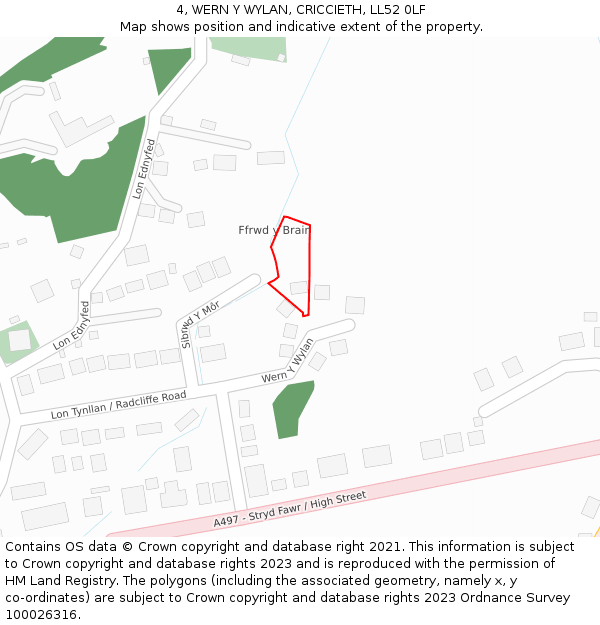 4, WERN Y WYLAN, CRICCIETH, LL52 0LF: Location map and indicative extent of plot