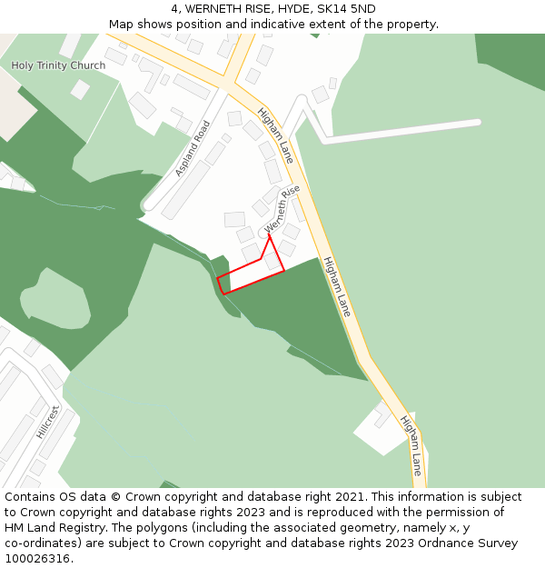 4, WERNETH RISE, HYDE, SK14 5ND: Location map and indicative extent of plot