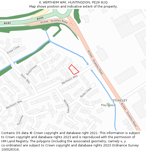 4, WERTHEIM WAY, HUNTINGDON, PE29 6UQ: Location map and indicative extent of plot