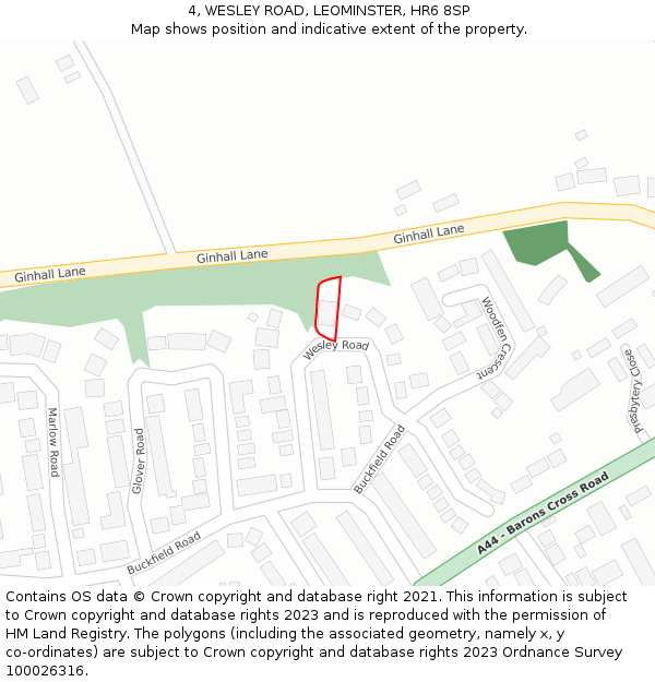 4, WESLEY ROAD, LEOMINSTER, HR6 8SP: Location map and indicative extent of plot