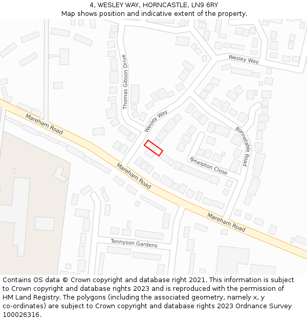 4, WESLEY WAY, HORNCASTLE, LN9 6RY: Location map and indicative extent of plot