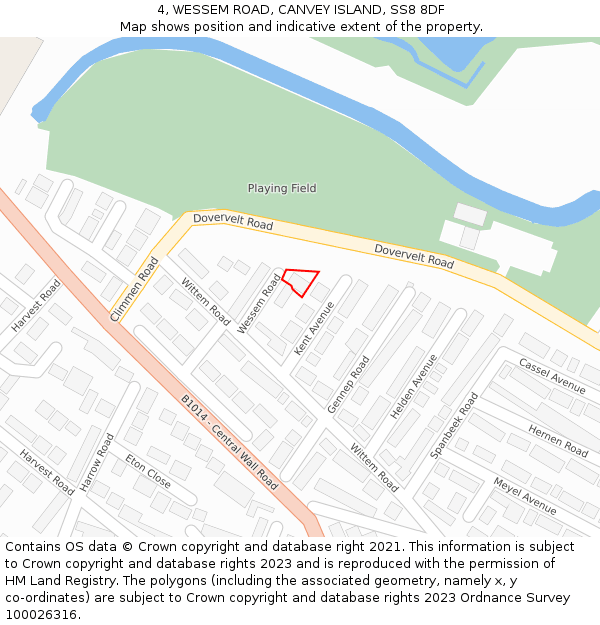 4, WESSEM ROAD, CANVEY ISLAND, SS8 8DF: Location map and indicative extent of plot