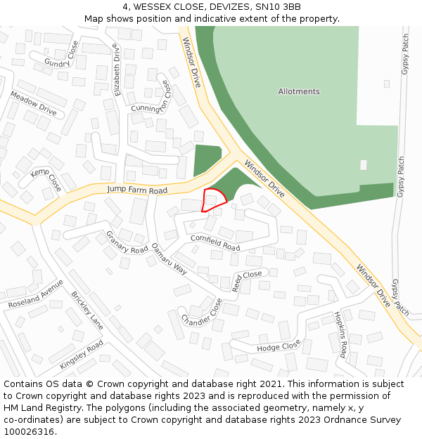 4, WESSEX CLOSE, DEVIZES, SN10 3BB: Location map and indicative extent of plot