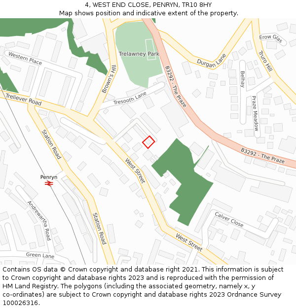 4, WEST END CLOSE, PENRYN, TR10 8HY: Location map and indicative extent of plot