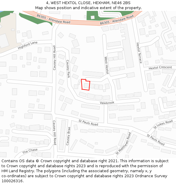 4, WEST HEXTOL CLOSE, HEXHAM, NE46 2BS: Location map and indicative extent of plot
