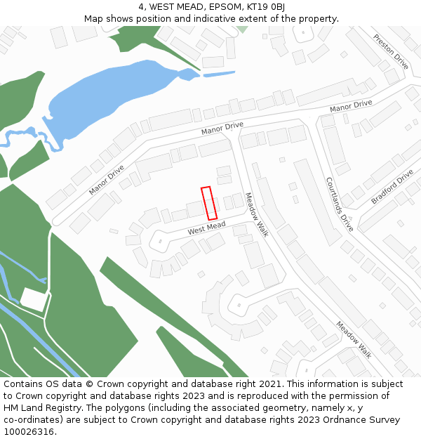 4, WEST MEAD, EPSOM, KT19 0BJ: Location map and indicative extent of plot