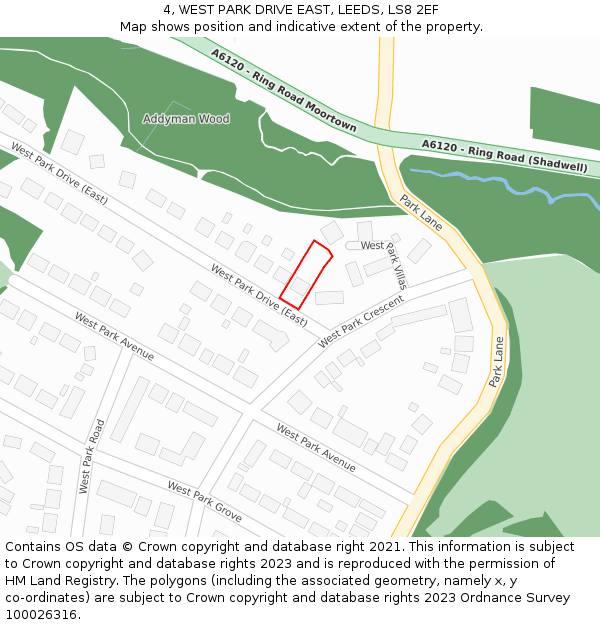 4, WEST PARK DRIVE EAST, LEEDS, LS8 2EF: Location map and indicative extent of plot