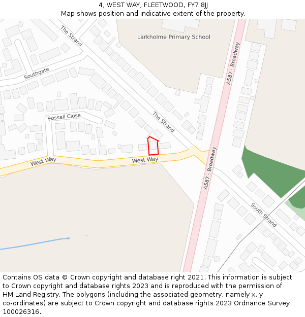 4, WEST WAY, FLEETWOOD, FY7 8JJ: Location map and indicative extent of plot