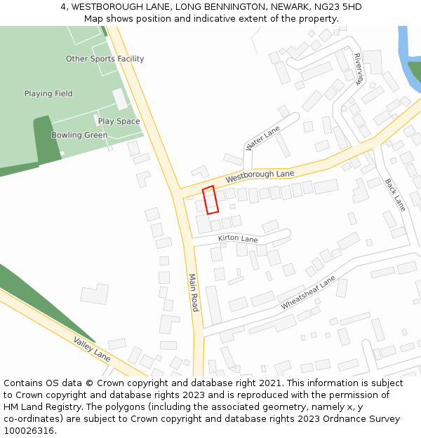 4, WESTBOROUGH LANE, LONG BENNINGTON, NEWARK, NG23 5HD: Location map and indicative extent of plot