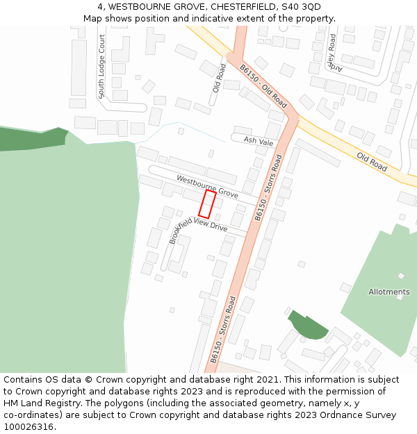 4, WESTBOURNE GROVE, CHESTERFIELD, S40 3QD: Location map and indicative extent of plot