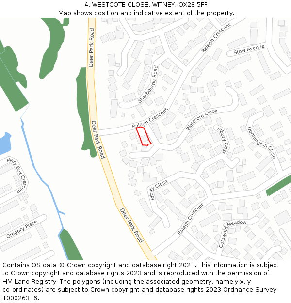 4, WESTCOTE CLOSE, WITNEY, OX28 5FF: Location map and indicative extent of plot