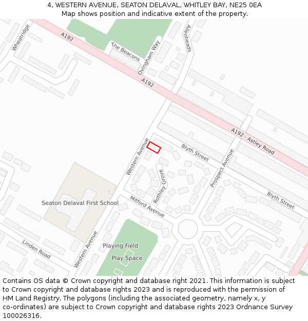 4, WESTERN AVENUE, SEATON DELAVAL, WHITLEY BAY, NE25 0EA: Location map and indicative extent of plot