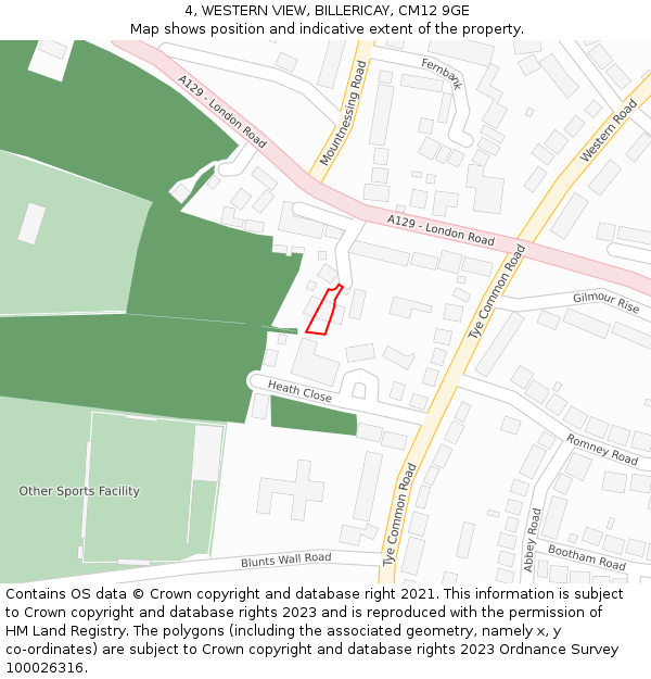 4, WESTERN VIEW, BILLERICAY, CM12 9GE: Location map and indicative extent of plot