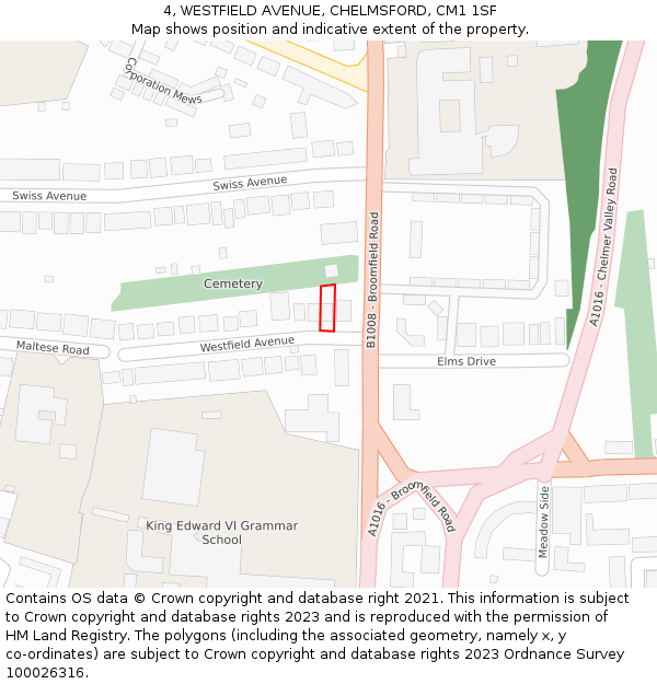 4, WESTFIELD AVENUE, CHELMSFORD, CM1 1SF: Location map and indicative extent of plot