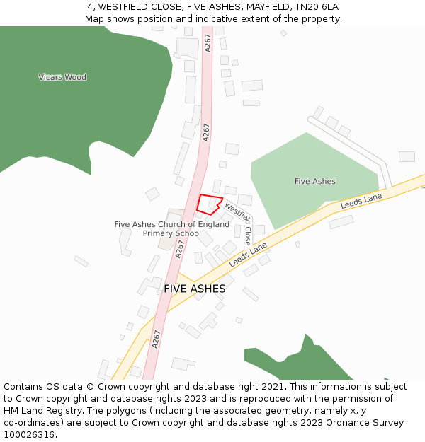 4, WESTFIELD CLOSE, FIVE ASHES, MAYFIELD, TN20 6LA: Location map and indicative extent of plot