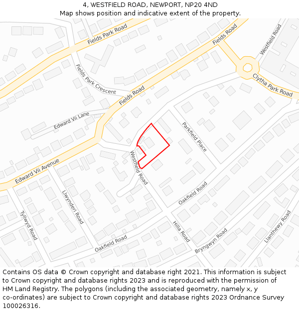 4, WESTFIELD ROAD, NEWPORT, NP20 4ND: Location map and indicative extent of plot