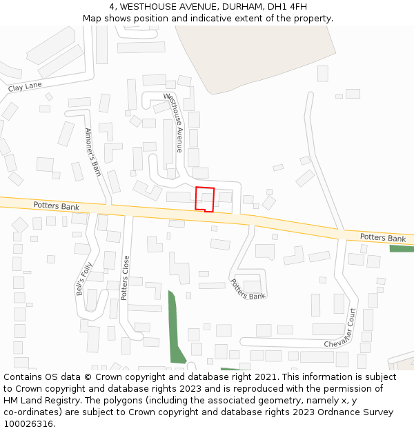 4, WESTHOUSE AVENUE, DURHAM, DH1 4FH: Location map and indicative extent of plot