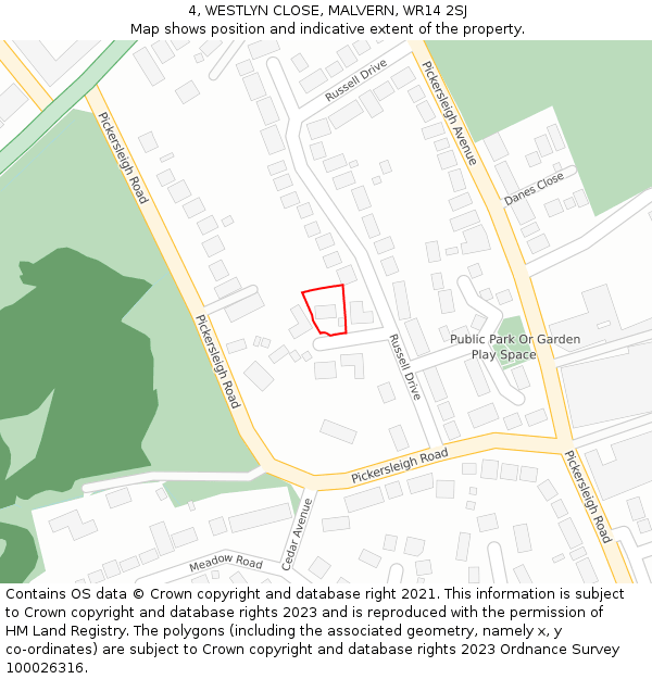 4, WESTLYN CLOSE, MALVERN, WR14 2SJ: Location map and indicative extent of plot